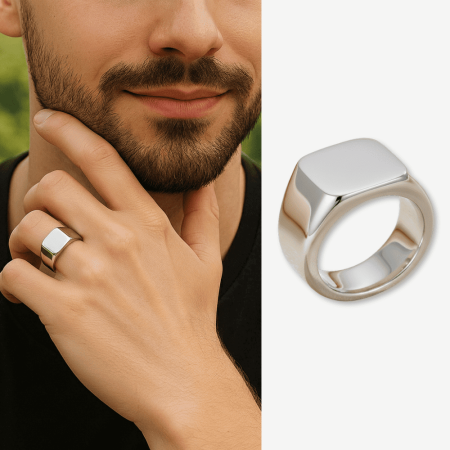 Gümüş Renk İsme Özel Yazılı 316L Kalite Paslanmaz Çelik Erkek Yüzük - 30 Ölçü - Tesbihane