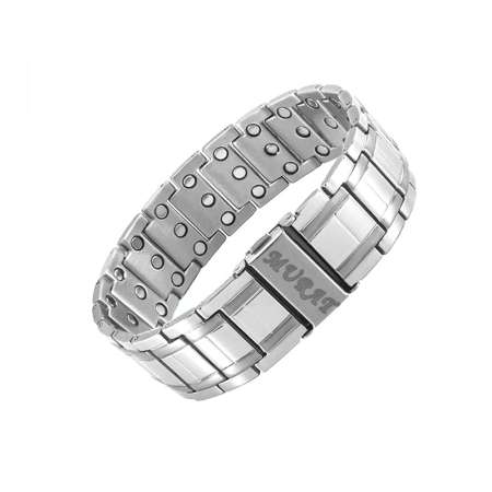 Gümüş Renk İsme Özel Yazılı Titanyum Manyetik Terapi Sağlık Bilekliği - Tesbihane