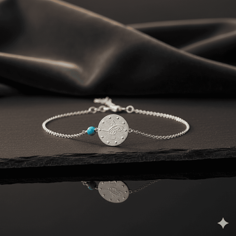 Gümüş Renk Mecidiye Tasarım Nazar Boncuğu Detaylı 925 Ayar Gümüş Kadın Bileklik - 2