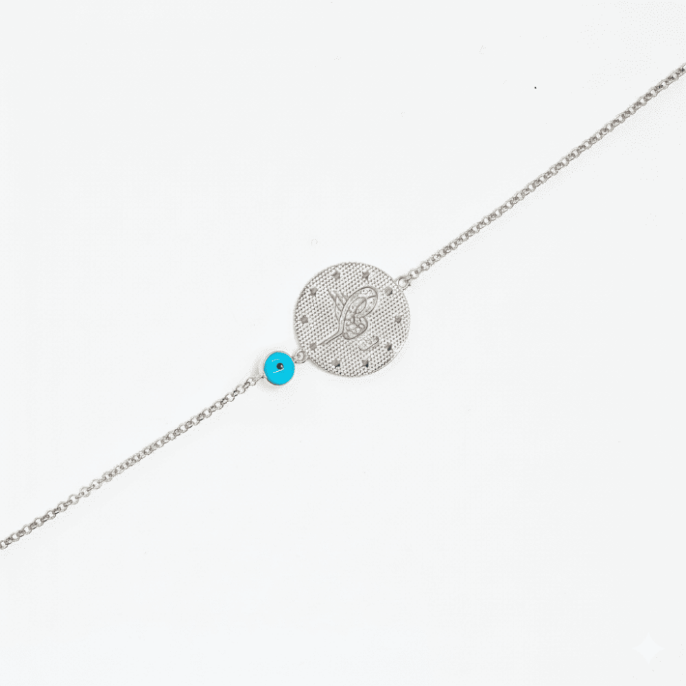 Gümüş Renk Mecidiye Tasarım Nazar Boncuğu Detaylı 925 Ayar Gümüş Kadın Bileklik - 6