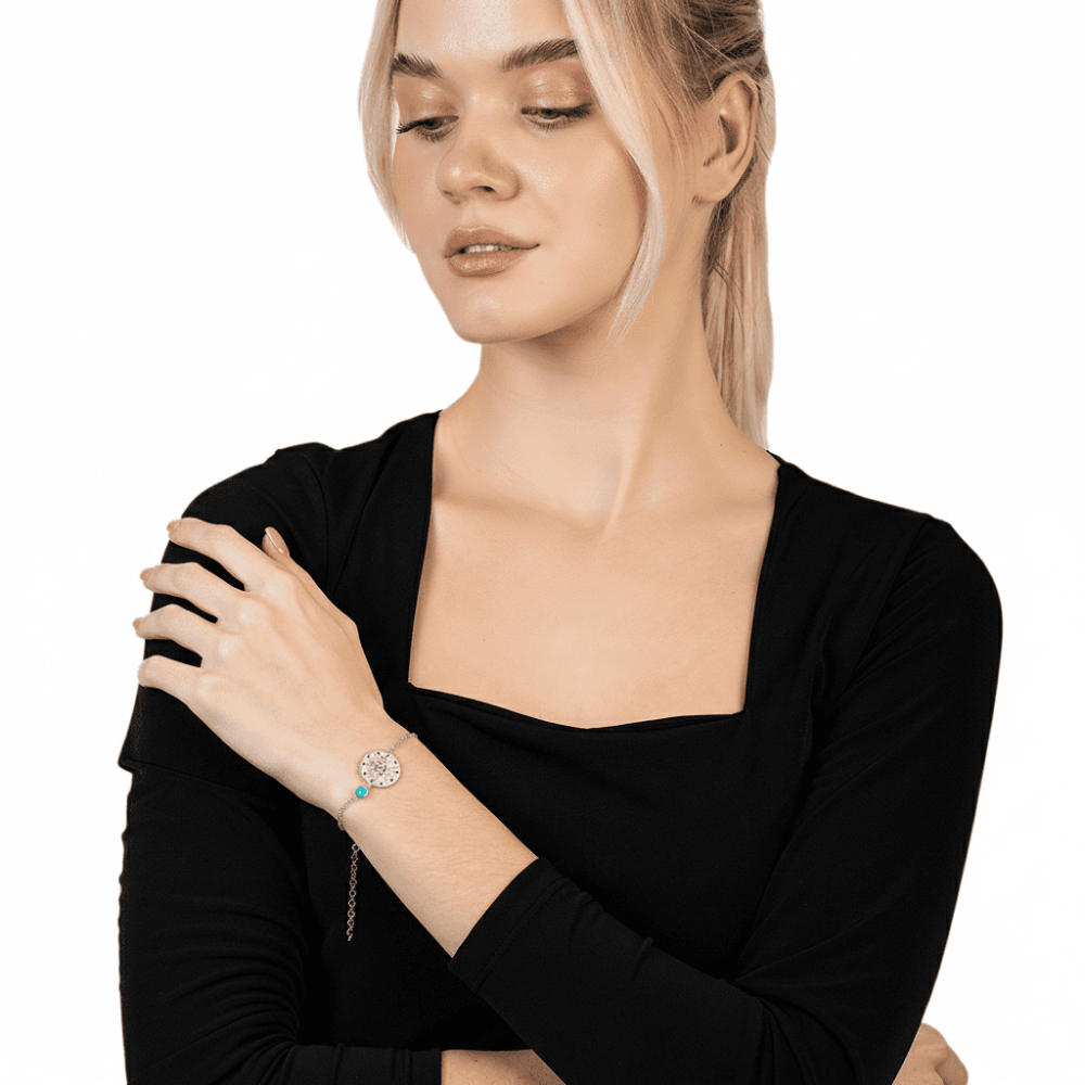 Gümüş Renk Mecidiye Tasarım Nazar Boncuğu Detaylı 925 Ayar Gümüş Kadın Bileklik - 7