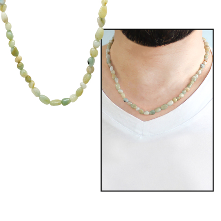 Gümüş Renk Metal Zincirli Amorf Amazonit Doğaltaş Erkek Kolye - Tesbihane