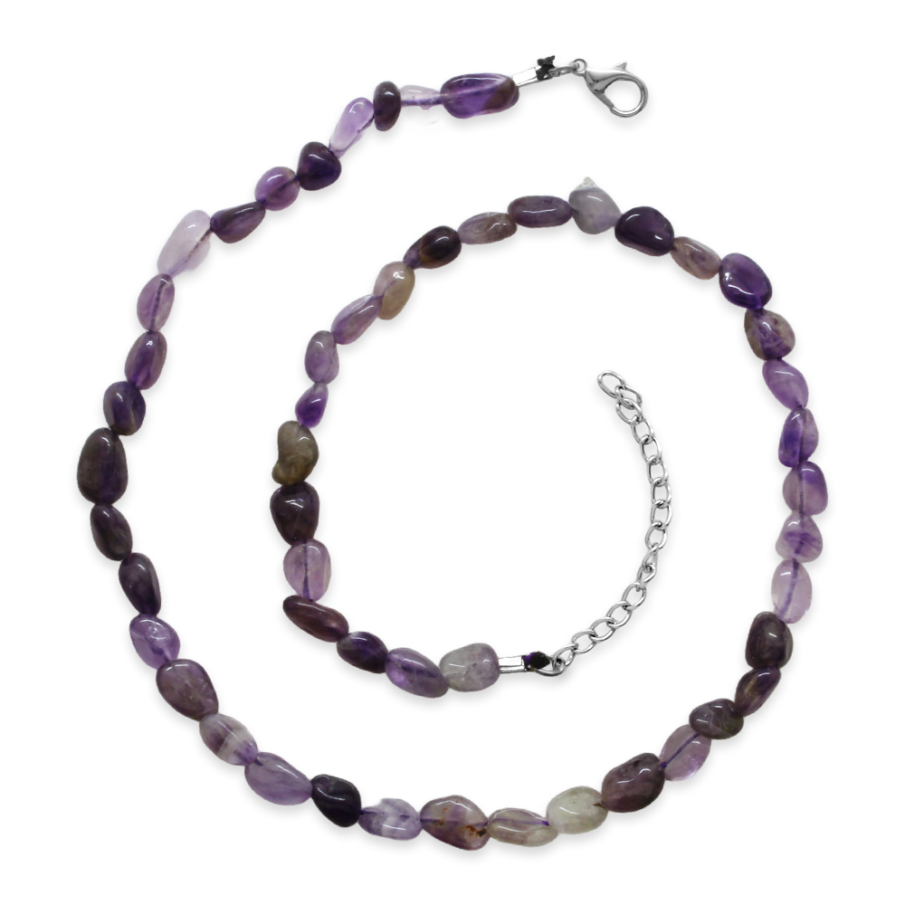Gümüş Renk Metal Zincirli Amorf Ametist Doğaltaş Erkek Kolye - 4