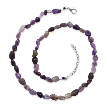 Gümüş Renk Metal Zincirli Amorf Ametist Doğaltaş Kadın Kolye - Tesbihane