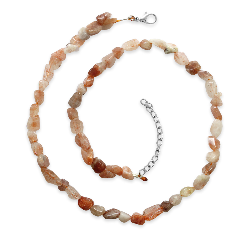 Gümüş Renk Metal Zincirli Amorf Güneş Taşı Doğaltaş Erkek Kolye - 4