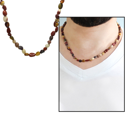 Gümüş Renk Metal Zincirli Amorf Jasper Doğaltaş Erkek Kolye - Tesbihane