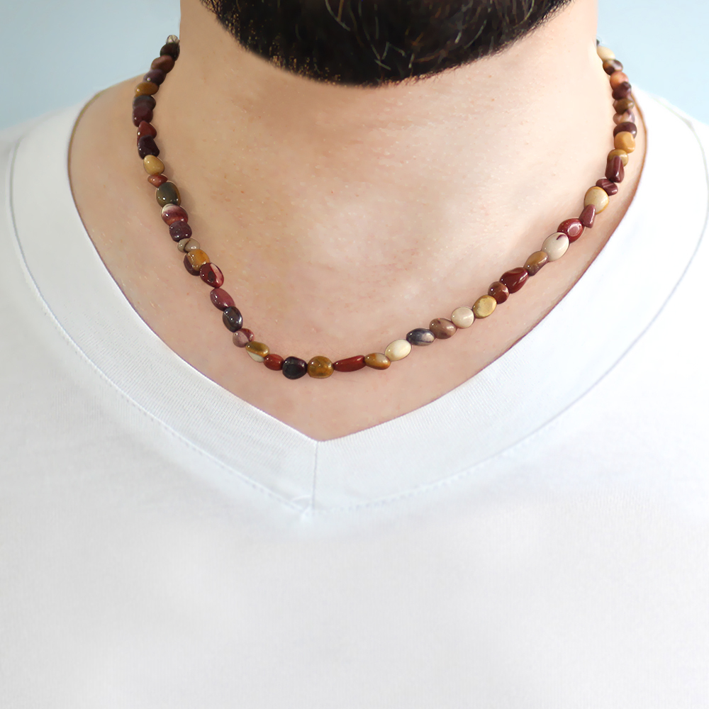 Gümüş Renk Metal Zincirli Amorf Jasper Doğaltaş Erkek Kolye - 3