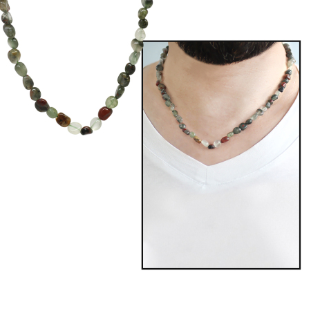 Gümüş Renk Metal Zincirli Amorf Kan Taşı Doğaltaş Erkek Kolye - Tesbihane