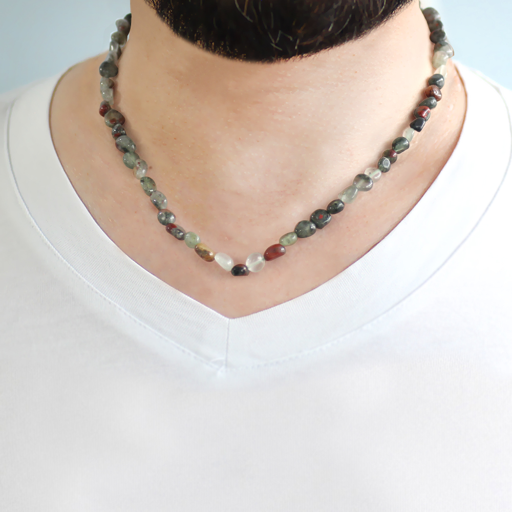 Gümüş Renk Metal Zincirli Amorf Kan Taşı Doğaltaş Erkek Kolye - 3