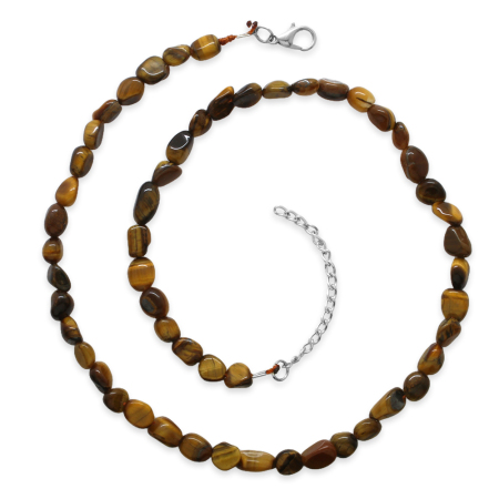 Gümüş Renk Metal Zincirli Amorf Kaplan Gözü Doğaltaş Kadın Kolye - Tesbihane