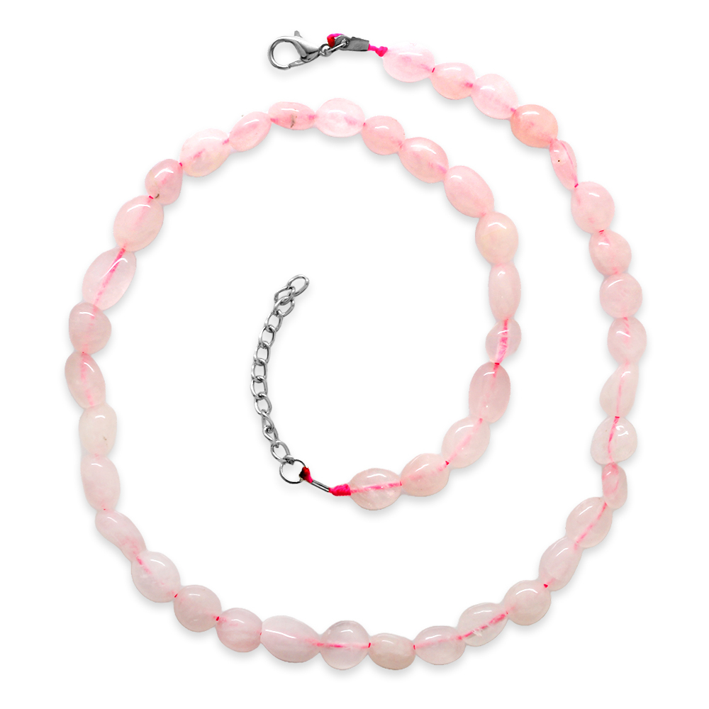 Gümüş Renk Metal Zincirli Amorf Pembe Kuvars Doğaltaş Erkek Kolye - 4