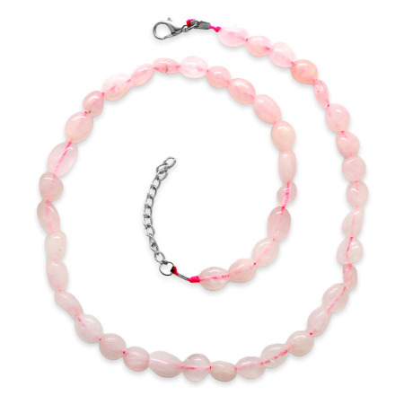 Gümüş Renk Metal Zincirli Amorf Pembe Kuvars Doğaltaş Kadın Kolye - Tesbihane