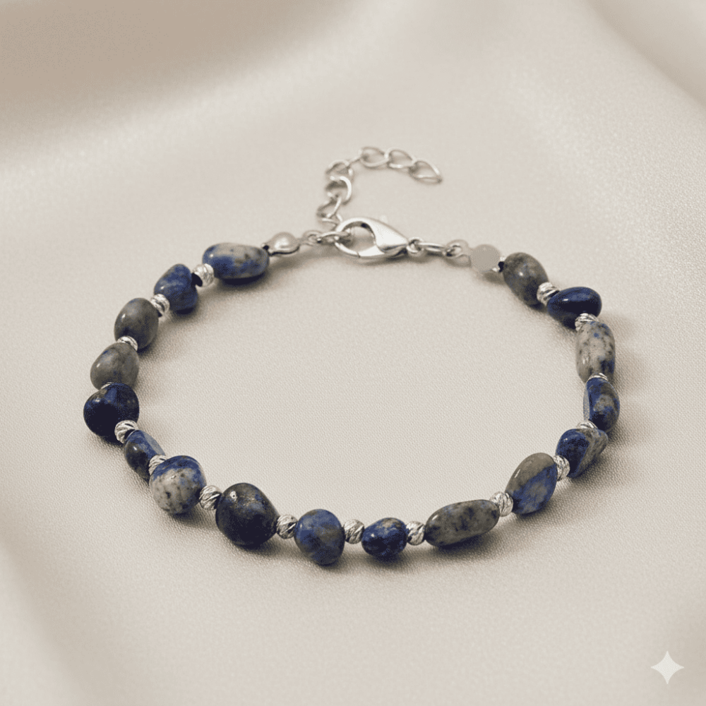 Gümüş Renk Metal Zincirli Dorika Top Süslemeli Amorf Lapis Doğaltaş Erkek Bileklik - 3