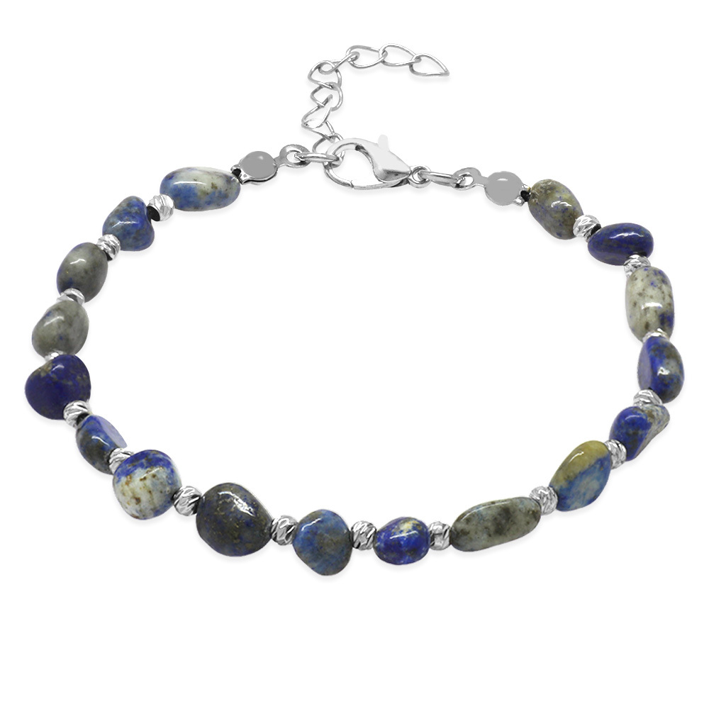 Gümüş Renk Metal Zincirli Dorika Top Süslemeli Amorf Lapis Doğaltaş Erkek Bileklik - 4