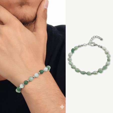 Gümüş Renk Metal Zincirli Dorika Top Süslemeli Amorf Amazonit Doğaltaş Erkek Bileklik - Tesbihane