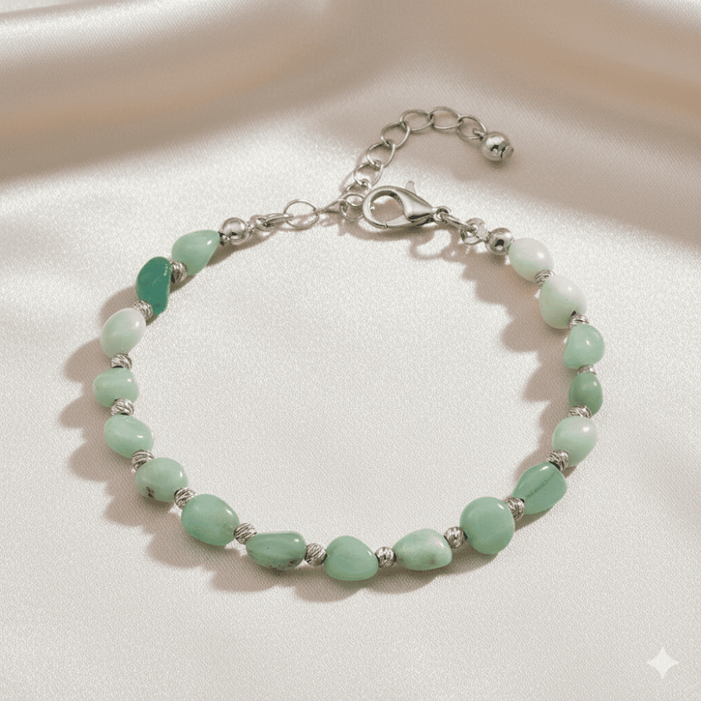 Gümüş Renk Metal Zincirli Dorika Top Süslemeli Amorf Amazonit Doğaltaş Erkek Bileklik - 3