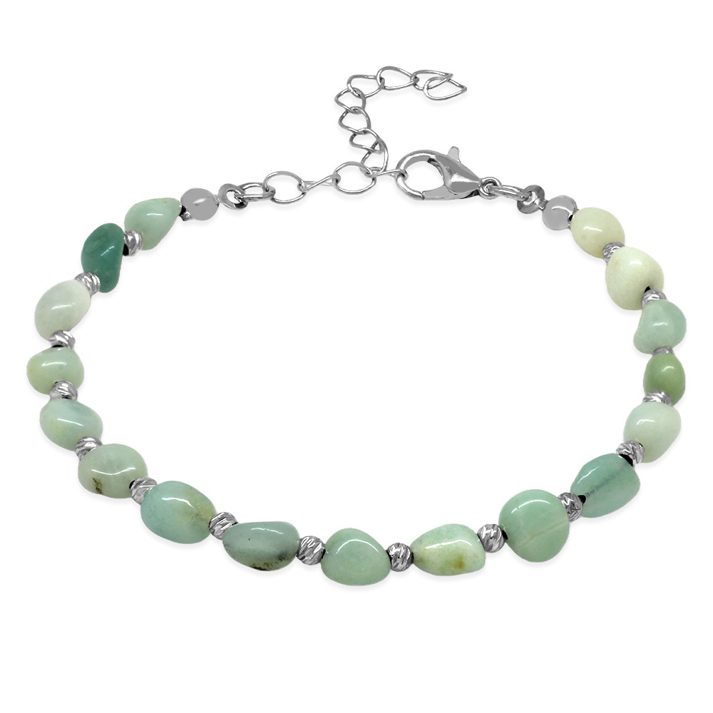Gümüş Renk Metal Zincirli Dorika Top Süslemeli Amorf Amazonit Doğaltaş Erkek Bileklik - 4