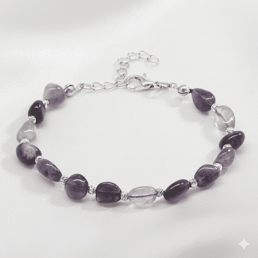 Gümüş Renk Metal Zincirli Dorika Top Süslemeli Amorf Ametist Doğaltaş Erkek Bileklik - 3