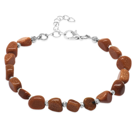 Gümüş Renk Metal Zincirli Dorika Top Süslemeli Amorf Kahverengi Yıldız Taşı Doğaltaş Erkek Bileklik - Tesbihane