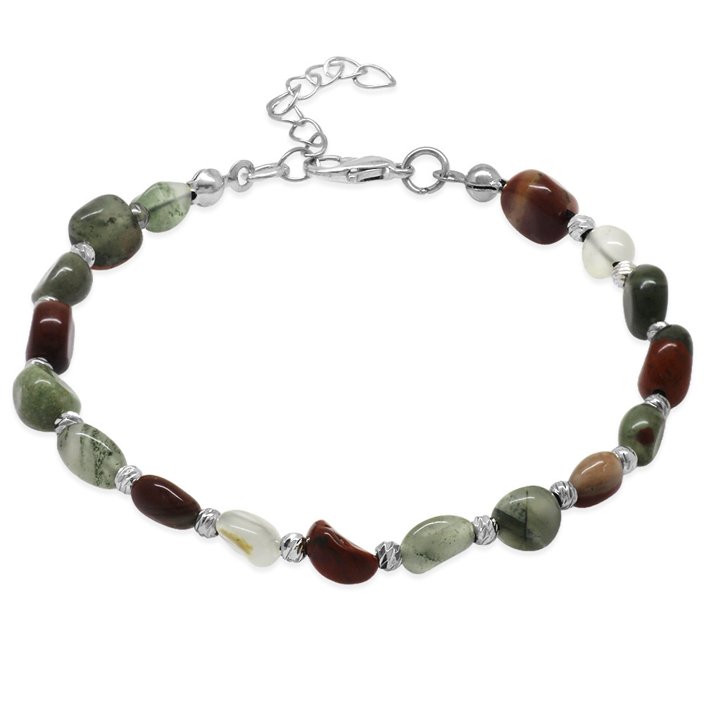 Gümüş Renk Metal Zincirli Dorika Top Süslemeli Amorf Kan Taşı Doğaltaş Erkek Bileklik - 4