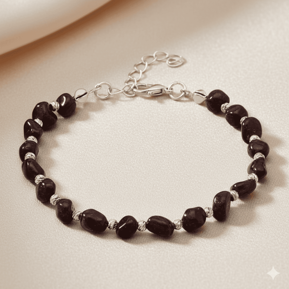 Gümüş Renk Metal Zincirli Dorika Top Süslemeli Amorf Lal Taşı Doğaltaş Erkek Bileklik - 3