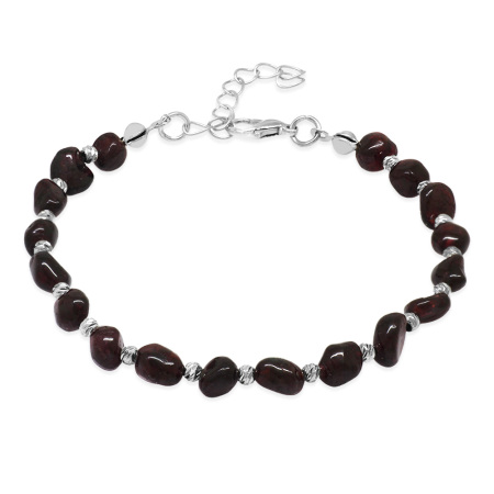 Gümüş Renk Metal Zincirli Dorika Top Süslemeli Amorf Lal Taşı Doğaltaş Erkek Bileklik - Tesbihane