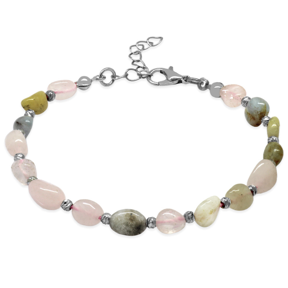 Gümüş Renk Metal Zincirli Dorika Top Süslemeli Amorf Morganit Doğaltaş Erkek Bileklik - 4