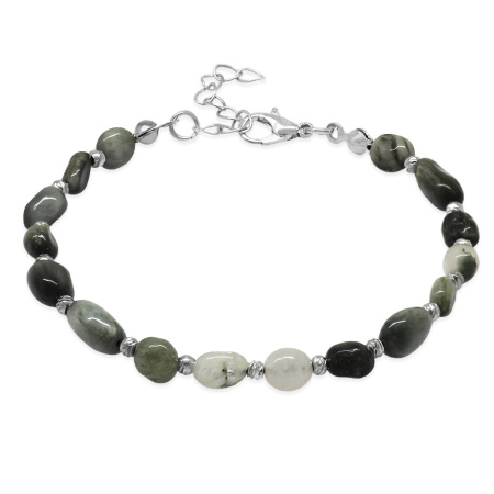 Gümüş Renk Metal Zincirli Dorika Top Süslemeli Amorf Şahin Gözü Doğaltaş Erkek Bileklik - Tesbihane