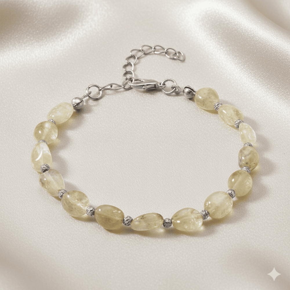 Gümüş Renk Metal Zincirli Dorika Top Süslemeli Amorf Sitrin Doğaltaş Erkek Bileklik - 3