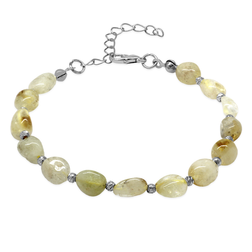 Gümüş Renk Metal Zincirli Dorika Top Süslemeli Amorf Sitrin Doğaltaş Erkek Bileklik - 4