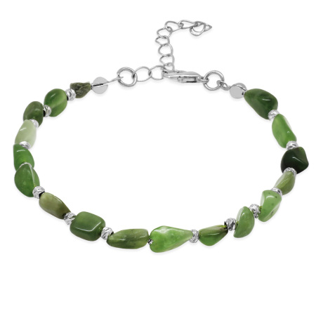 Gümüş Renk Metal Zincirli Dorika Top Süslemeli Amorf Yeşim Taşı Doğaltaş Erkek Bileklik - Tesbihane