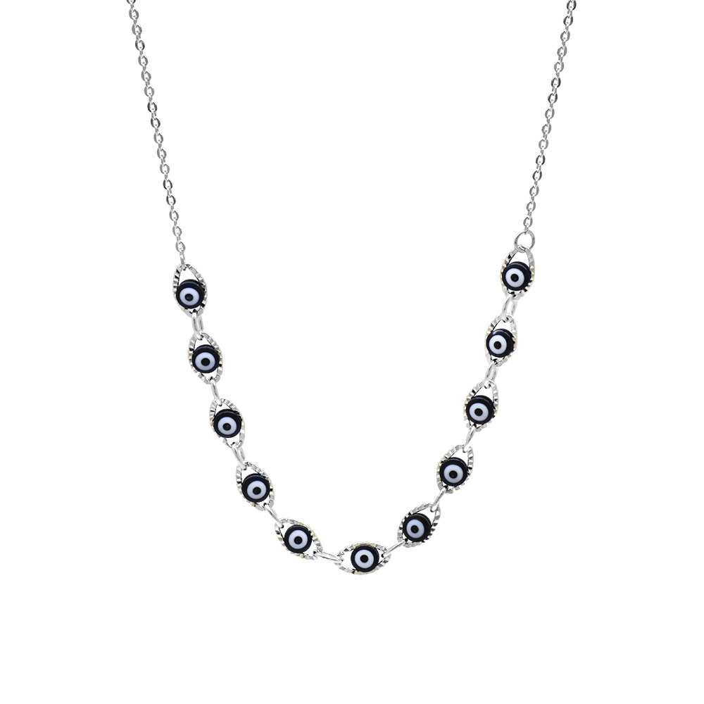 Gümüş Renk Metal Zincirli Lacivert Mineli Nazar Boncuğu Detaylı Kadın Kolye - 1