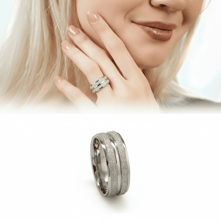 Gümüş Renk Modern Tasarım 316L Kalite Paslanmaz Kadın Çelik Yüzük Alyans - 14 Ölçü - Tesbihane