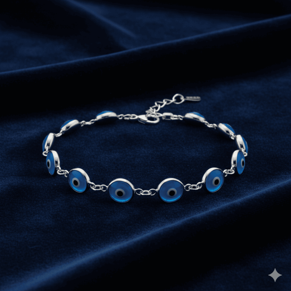 Gümüş Renk Nazar Boncuğu Detaylı 925 Ayar Gümüş Kadın Bileklik - 3