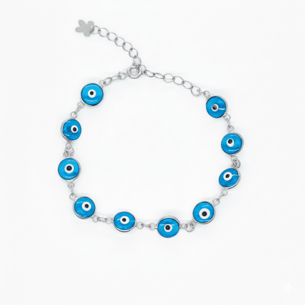 Gümüş Renk Nazar Boncuğu Detaylı 925 Ayar Gümüş Kadın Bileklik - 5