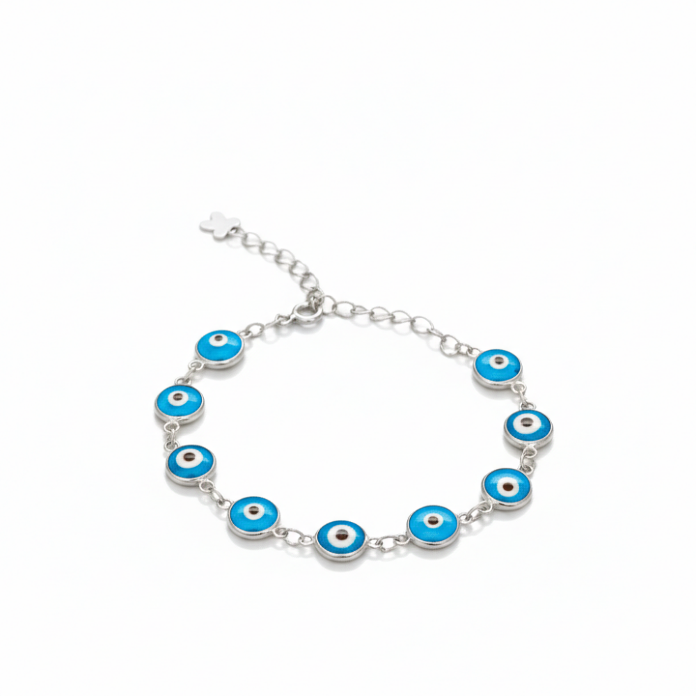 Gümüş Renk Nazar Boncuğu Detaylı 925 Ayar Gümüş Kadın Bileklik - 2