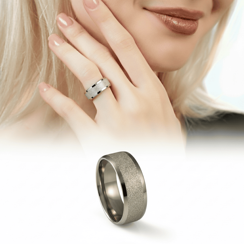 Gümüş Renk Zarif Tasarım 316L Kalite Paslanmaz Çelik Kadın Yüzük Alyans - 15 Ölçü - 1