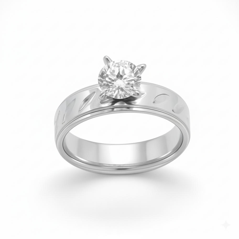 Gümüş Renk Zirkon Taşlı V Tasarım 316L Kalite Paslanmaz Çelik Kadın Tektaş Yüzük - 12 Ölçü - 3