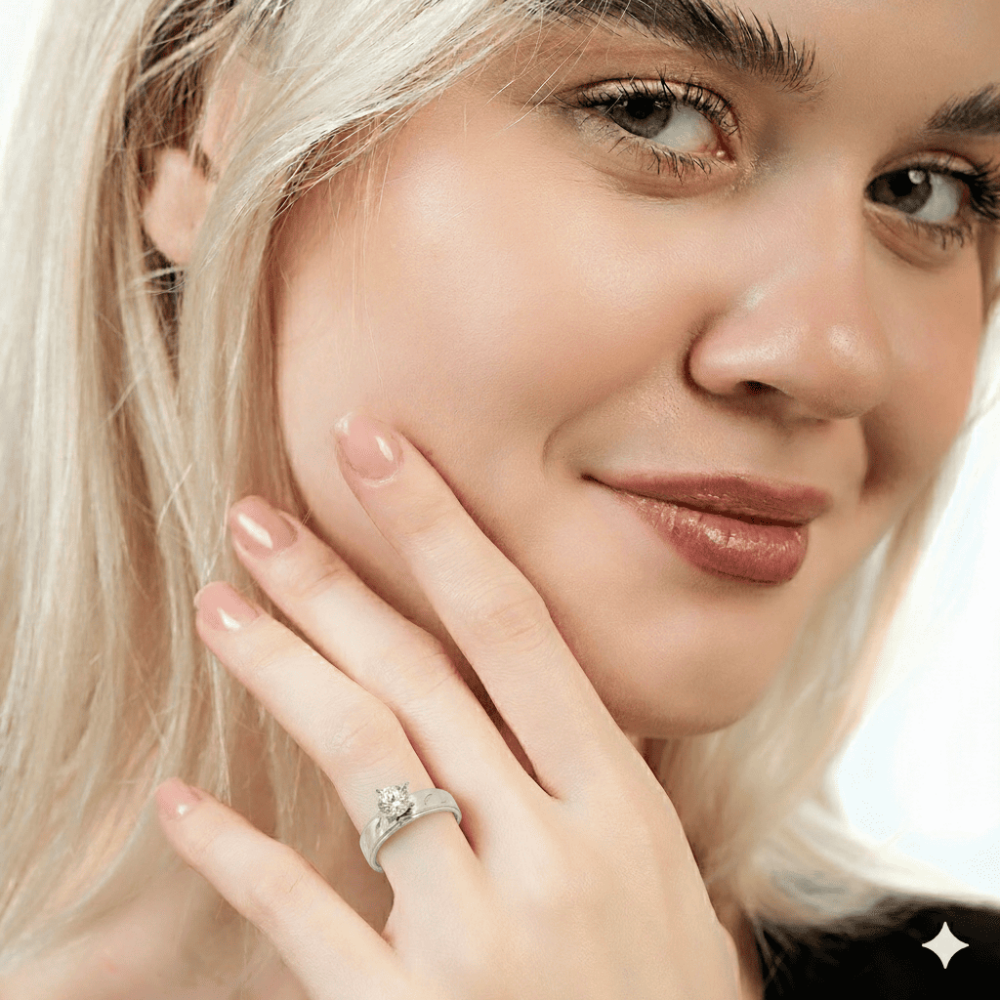 Gümüş Renk Zirkon Taşlı V Tasarım 316L Kalite Paslanmaz Çelik Kadın Tektaş Yüzük - 14 Ölçü - 2