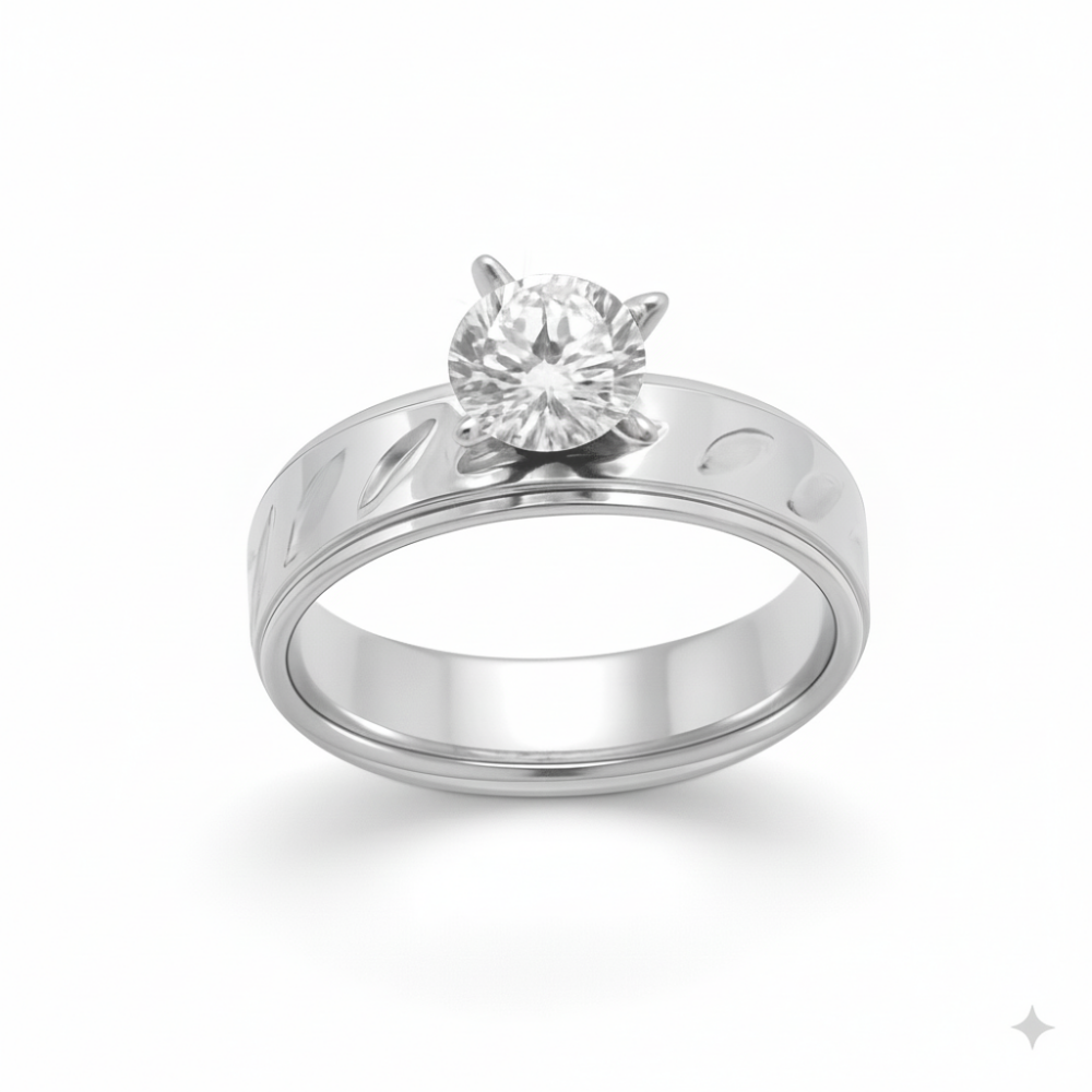 Gümüş Renk Zirkon Taşlı V Tasarım 316L Kalite Paslanmaz Çelik Kadın Tektaş Yüzük - 14 Ölçü - 3