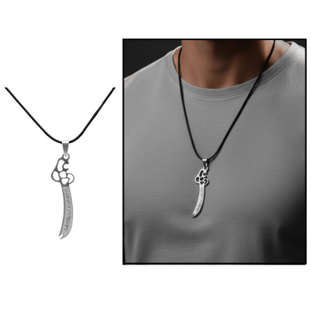 Gümüş Renk Zülfikar Tasarım İsme Özel Yazılı Çelik Erkek Kolye - Tesbihane