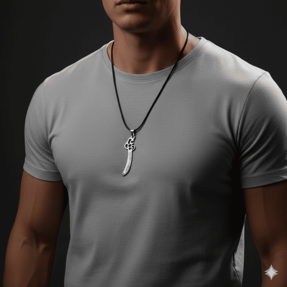 Gümüş Renk Zülfikar Tasarım İsme Özel Yazılı Çelik Erkek Kolye - 2