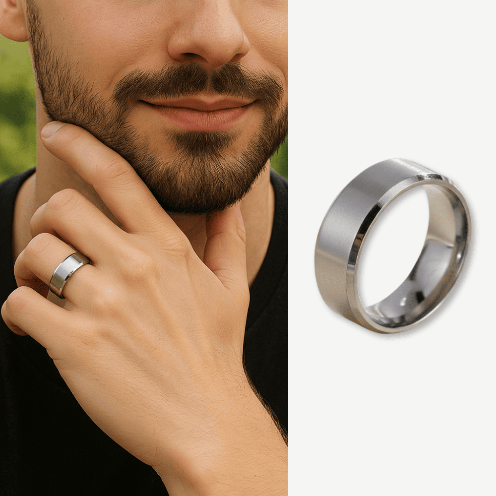 Gümüş Renkli 316L Kalite Paslanmaz Erkek Çelik Alyans Yüzük - 30 Ölçü - 1