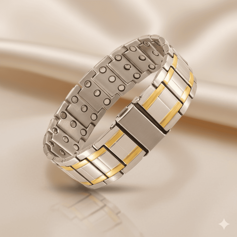 Gümüş ve Altın Renk İsme Özel Yazılı Titanyum Manyetik Terapi Sağlık Bilekliği - 3