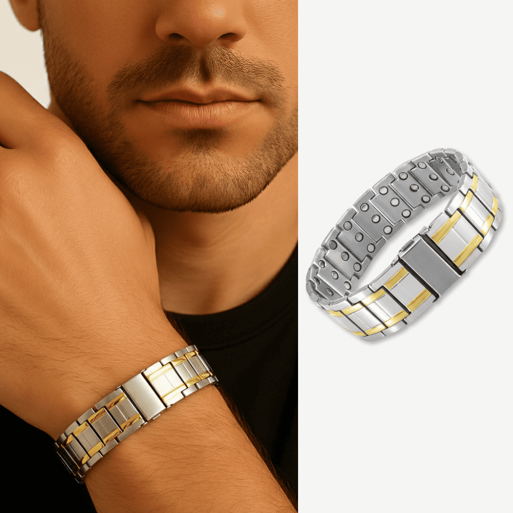 Gümüş ve Altın Renk İsme Özel Yazılı Titanyum Manyetik Terapi Sağlık Bilekliği - 1