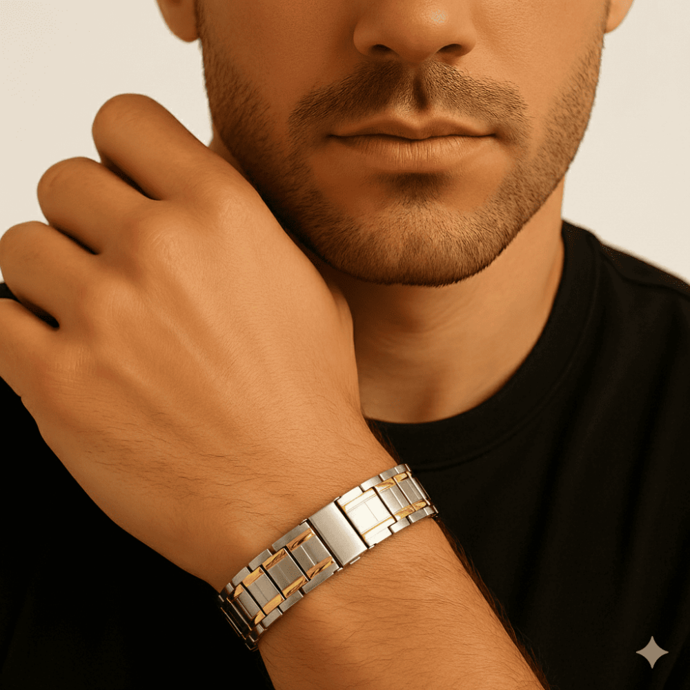 Gümüş ve Altın Renk İsme Özel Yazılı Titanyum Manyetik Terapi Sağlık Bilekliği - 2