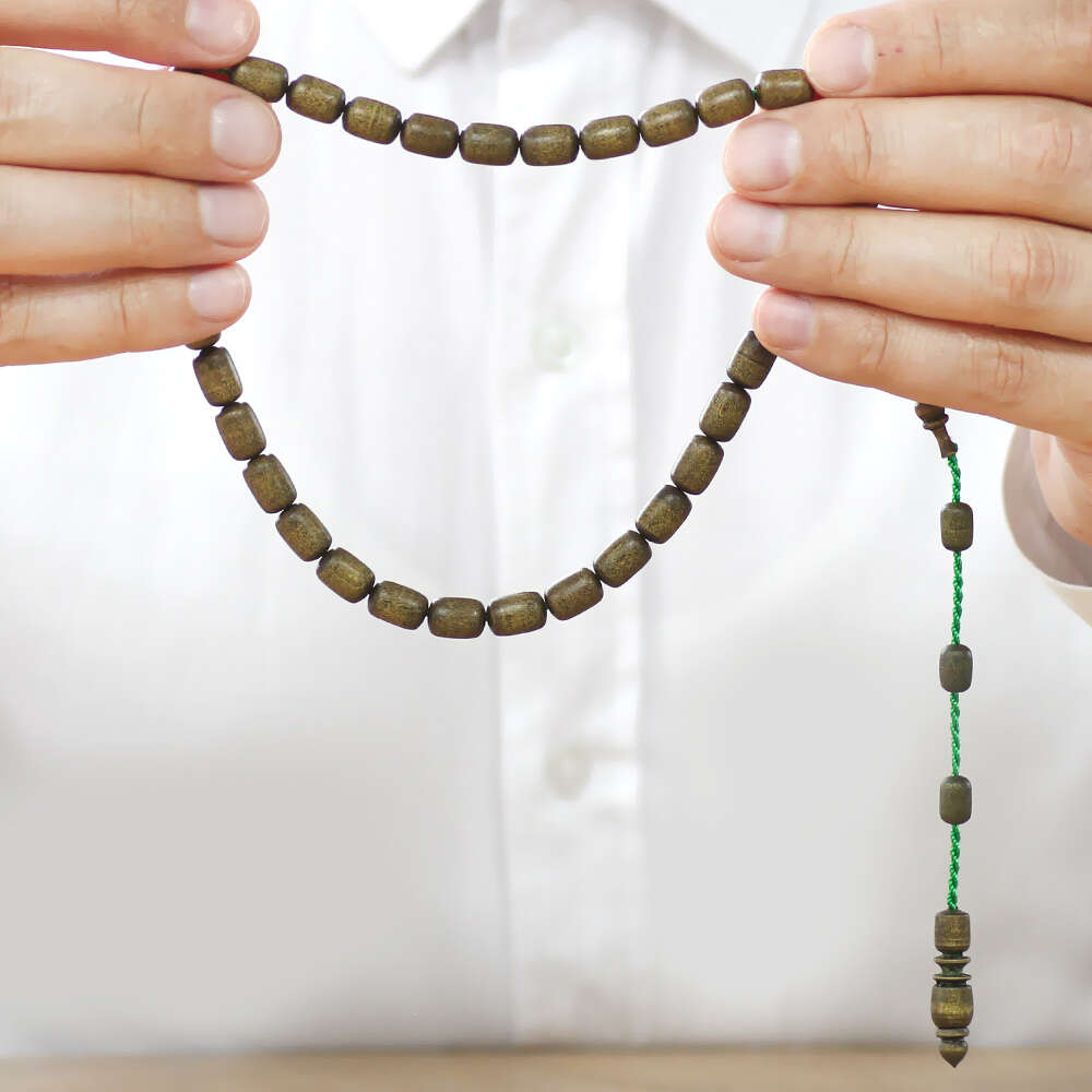 Şimşir Ağacı Tesbih - Koleksiyonluk - Sistemli - Usta İşçilikli - Yeşil Renk - Kapsül Kesim - 3