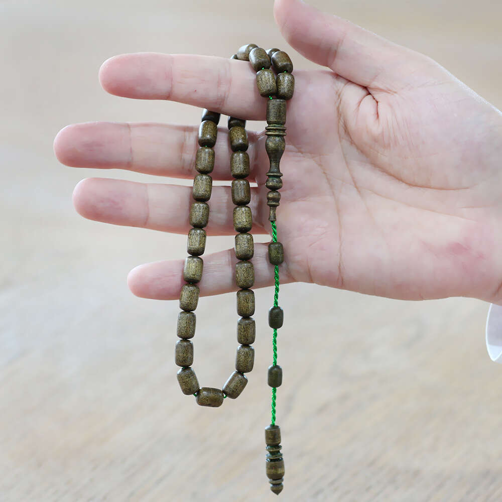 Şimşir Ağacı Tesbih - Koleksiyonluk - Sistemli - Usta İşçilikli - Yeşil Renk - Kapsül Kesim - 2