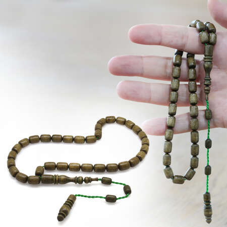 Şimşir Ağacı Tesbih - Koleksiyonluk - Sistemli - Usta İşçilikli - Yeşil Renk - Kapsül Kesim - Tesbihane