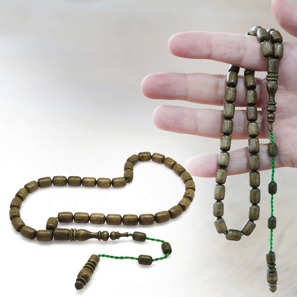 Şimşir Ağacı Tesbih - Koleksiyonluk - Sistemli - Usta İşçilikli - Yeşil Renk - Kapsül Kesim - 1